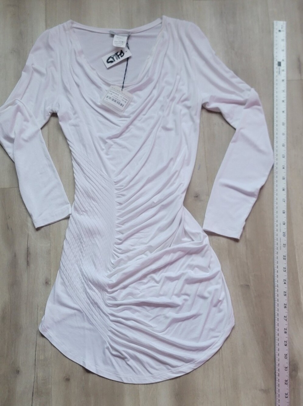 NWT SARAH PACINI White Ruched Long Sleeve Top / Tunic Lagenlook